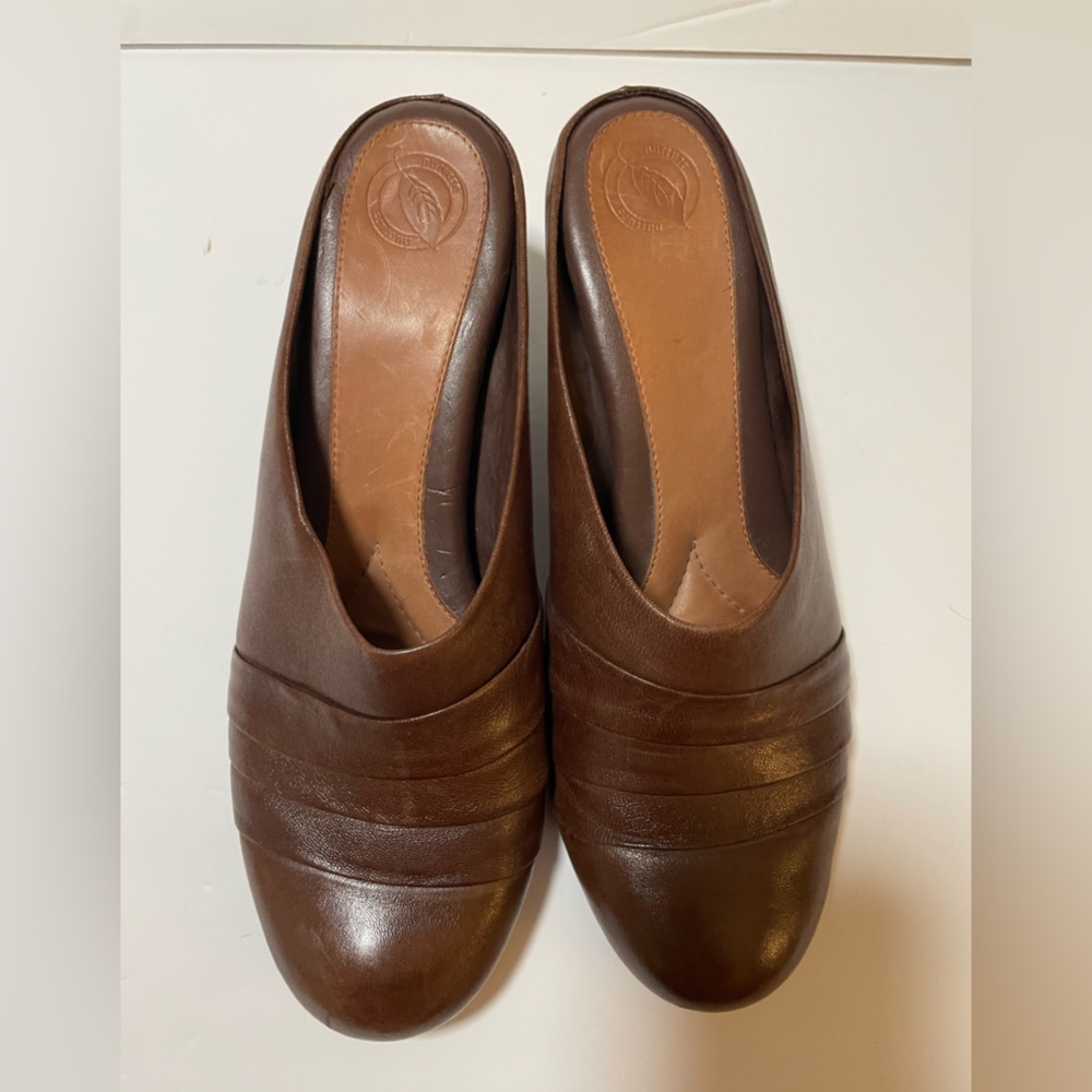 Nurture Fawn Leather Clog Mule Heel Shoe Brown 10M.